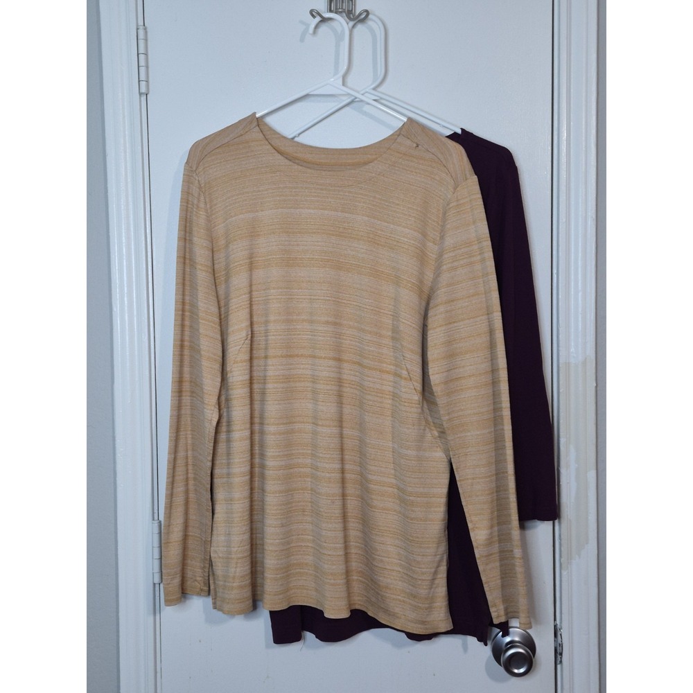 Lot Of 2 Duluth Trading Co T-Shirt Women Large Long Sleeve Casual Purple Mustard